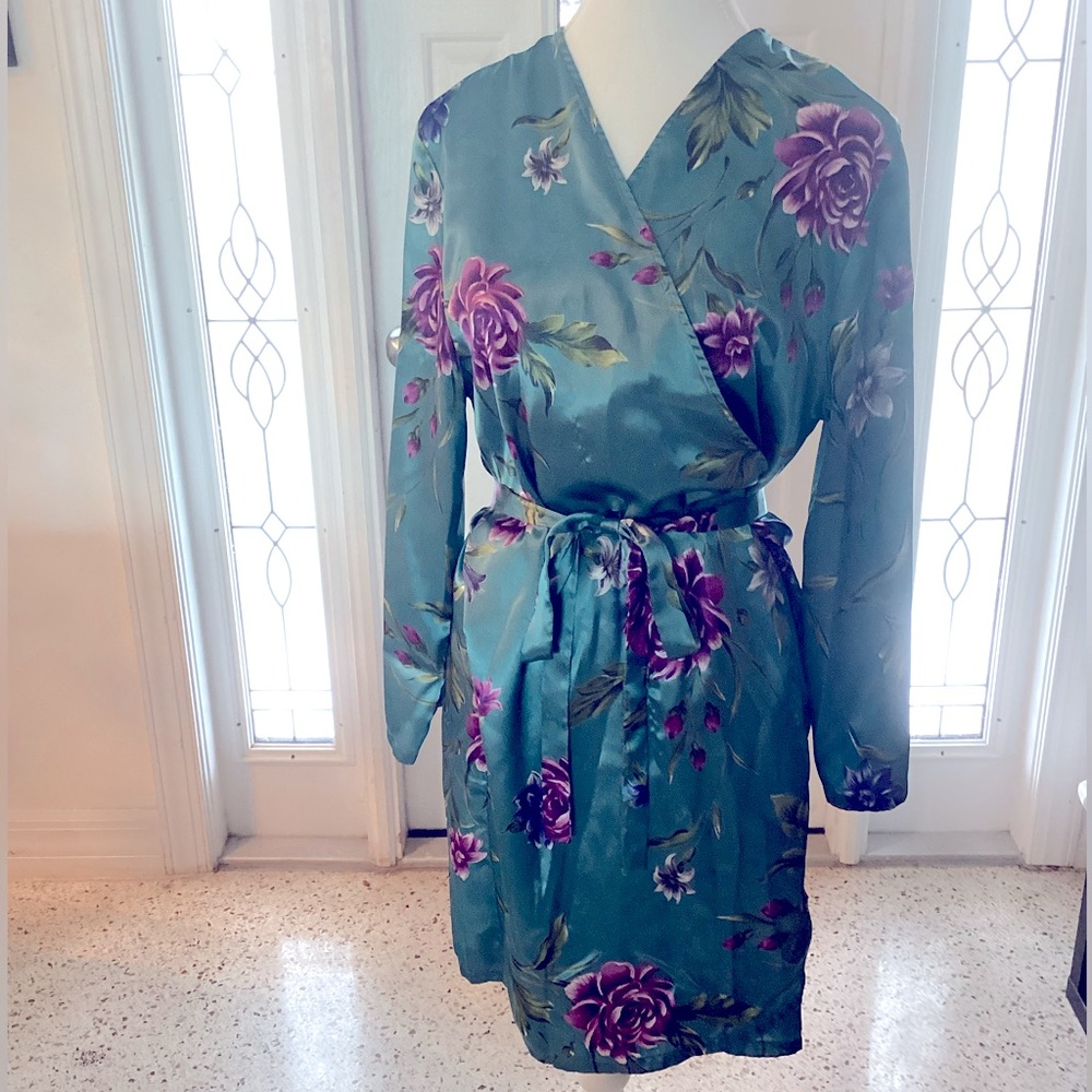 Floral silky robe